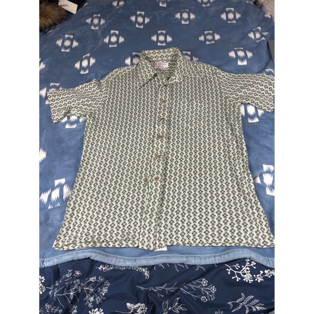 Vintage McGregor International Collection Green Geometric Diamond Shirt XL 7024